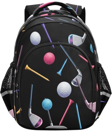 RPLIFE färgglada golfklubbor svarta barn skolryggsäck för pojkar flickor åldrarna 3-8, pojkar grundryggsäck, 38 cm, Färgglada golfklubbor svarta, Small, Traditionella ryggsäckar
