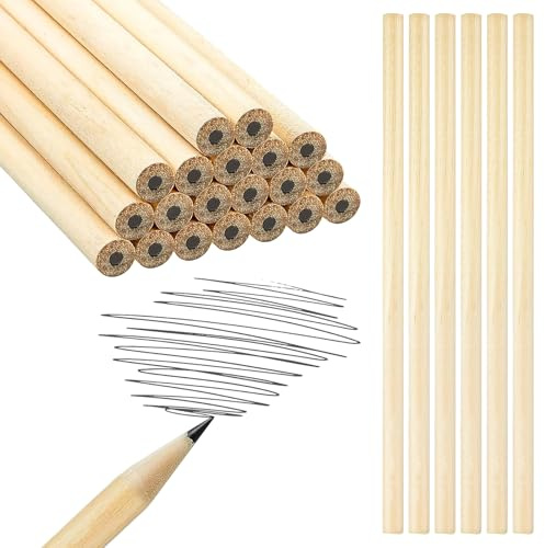 25 Pièces Crayon de Bois HB Naturel pour dessin, écriture, Crayon à Papier Graphite Noir Rond pour enfants, adolescents, adultes