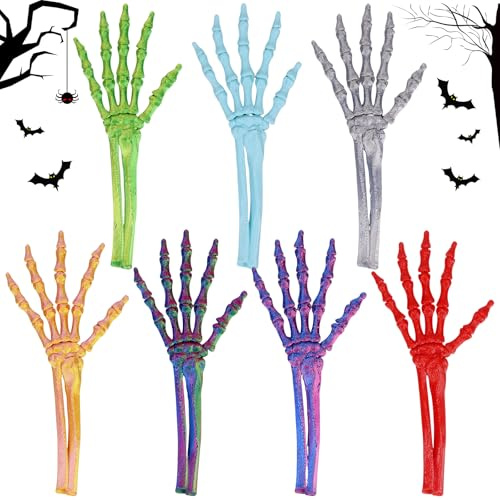 Zkaoai Halloween Skelett Arms, 18cm Skeleton Hände Deko Realistische Knochen Deko Skeleton Hände, Kunststoff Skelett Hände Horror Halloween Skelett Deko Garten Dekoration (7 Farben)
