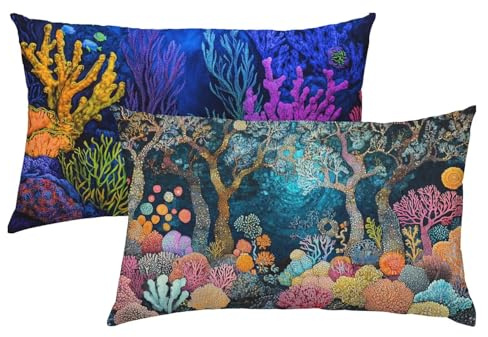 Copricuscino 30x50 Blu Navy Set di 2, Copricuscino Impermeabile Federe Cuscino Letto, Pianta Federe Cuscini Divano, Comodo Cuscino Velluto, Cuscini per Divano Home Decor, Tutte le Stagioni S-429