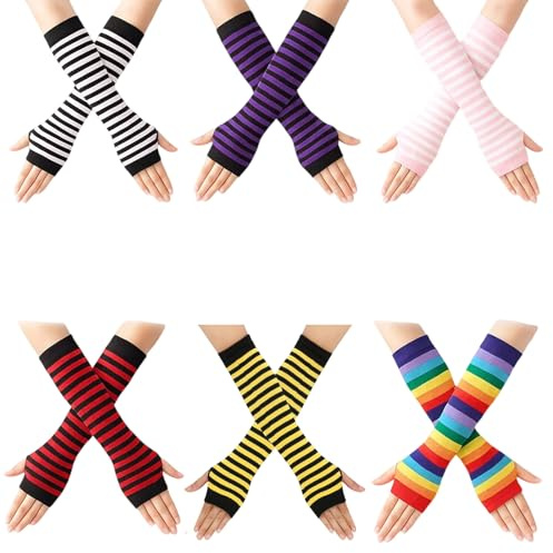 6 Pairs Arm Warmers, Long Fingerless Gloves for Women and Girls, Warm Wrist Warmers for Cold Weather, Perfect for Cosplay and Winter Activities