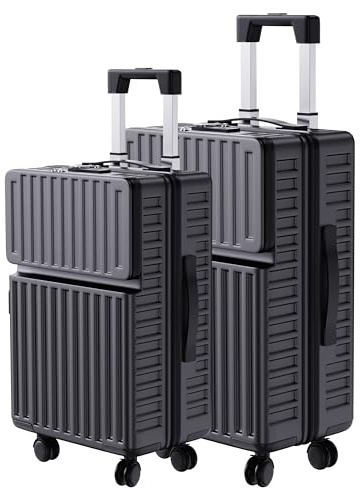 Holtrae Koffer-Set, 2 Handgepäck Kofferset mit 4 Rollen und TSA-Vorhängeschloss, ABS Hartschalen-Koffer, 360°-Rad, Trolley, Rollkoffer Cabin Case, Modern Teleskopgriff, Druckfest, Schwarz