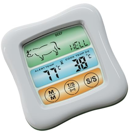 IWOWHERO Termometro Digitale per Alimenti con Touchscreen e Timer Sensore in Acciaio per Cucina e Barbecue Strumento Affidabile e Durevole per Forno e Cottura Carne