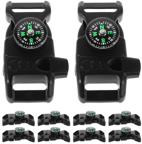 VICASKY Lot de 10 Boucles Multifonctions avec Boussole Et Sifflet pour Bracelet De Survie Accessoires Randonnée Camping Outils De Sécurité Extérieure Polyvalents