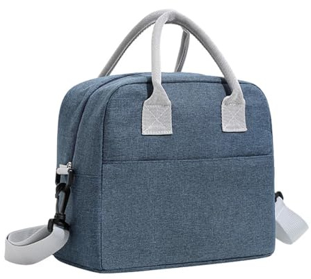 LSNNMU Borsa Da Pranzo 2 pezzi portatile pranzo al sacco borsa frigo da picnic termica scatola di tela contenitore for alimenti uomini donne bambini viaggio(Deep blue)