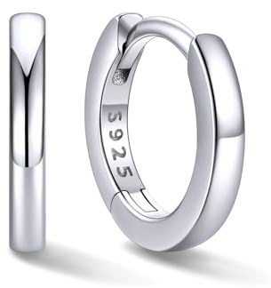 SILVERCUTE Argent 925 Sterling Huggie Anneaux Créoles pour Homme Femme - Diamètre 8/10/12 MM- Mini Boucles Oreilles Huggie Anneaux Oreilles Bijoux Vintage Fantasie Anniversaire Noël