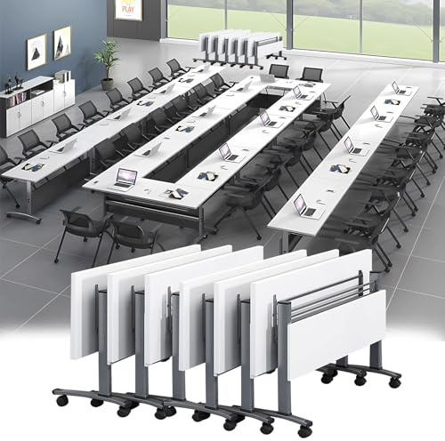 Mobiler Konferenztisch mit Lenkrollen, 6 Personen, Rollbarer Besprechungstisch für Büro & Trainingsräume, 160 x 60 x 75 cm, höhenverstellbar, tragbar und platzsparend