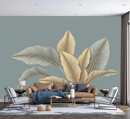 Carta Da Parati Panoramica Oro Foglia Di Banano, 250x175cm Fotomurale in Seta Murali Moderno Minimalista per Soggiorno Corridoio Ufficio Decorazione Grandi Murali Poster