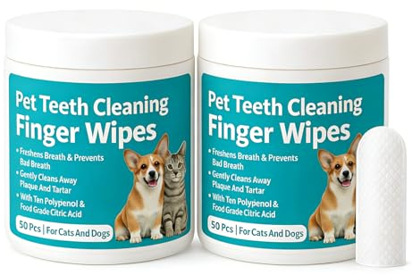 Elarie Natural Pet Dental Finger Wipes, Gentle Dog & Cat Teeth Cleaning Finger Wipes, Natural Pets Oral Care, Easy Daily Dental Cleaning for Pets, Soft Disposable (2Cans)