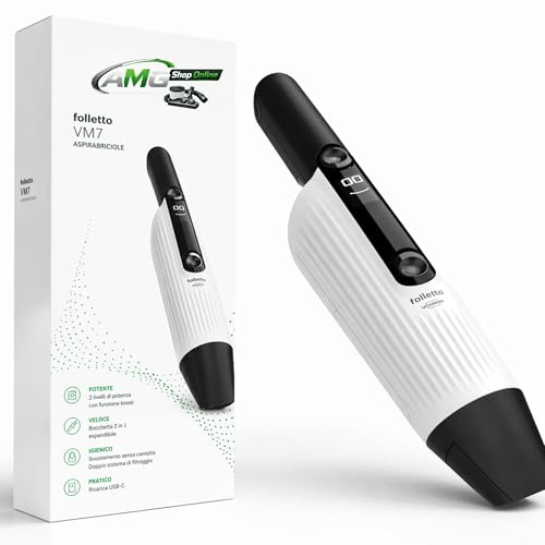 Aspirabriciole Senza Fili Folletto VM7 ULTIMA GENERAZIONE - COMPRESO di Cavo USB-C e SUPPORTO DA PARETE - Bocchetta 2 in 1 Espandibile - 2 Livelli di Potenza con Boost - Compatto per TUTTO