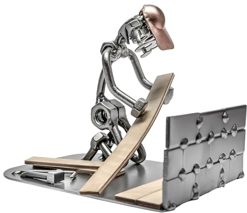 STEEMO Schraubenmännchen Figur: Parkettleger Handwerker-Geschenk Metall-Deko 14x10x12cm