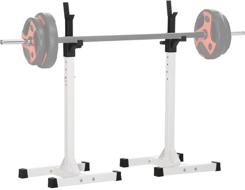 HOMCOM Soporte para Barras de Pesas Soporte para Discos Pesas de Acero con Altura Ajustable en 12 Niveles Carga Máx. 150 kg para Entrenamiento en Gimnasio Hogar 52x48x105-160 cm Blanco