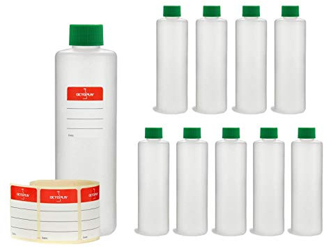 10 x 250 ml bottiglie plastica tondo di HDPE con con tappi di vite verde