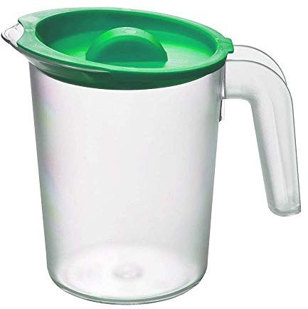 Roltex Small 500ml Plastic Frosted Clear Jug and Green Lid Reusable Virtually Unbreakable Fridge Bath Jug