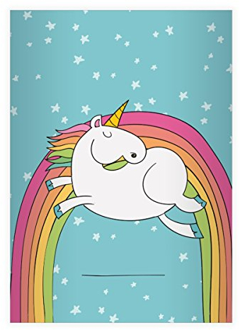 Kartenkaufrausch 8 Super süße Einhorn DIN A5 Schulhefte, Schreibhefte mit Regenbogen und Sternen in blau Lineatur 4 (liniertes Heft)