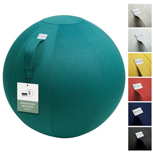 VLUV Ballon-siège LEIV, siège Ergonomique pour Le Bureau et la Maison, Couleur: Dark Petrol (Bleu-Vert), Ø 60cm - 65cm, Tissu d’ameublement, Robuste et indéformable avec Une poignée de Transport