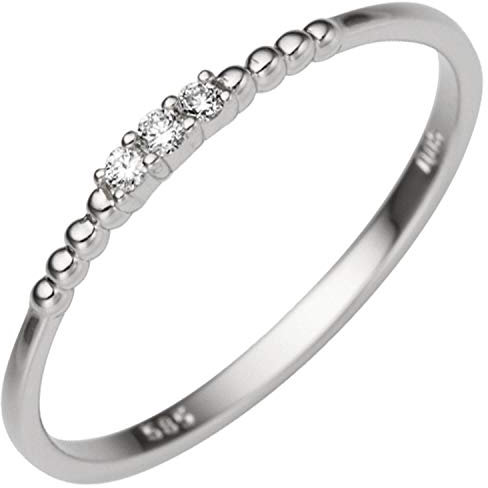 Schmuck Krone Ring Damenring mit 3 Diamant Brillanten, Kügelchen, 585 Gold Weißgold, Ringgröße:Innenumfang 52mm ~ Ø16.6mm