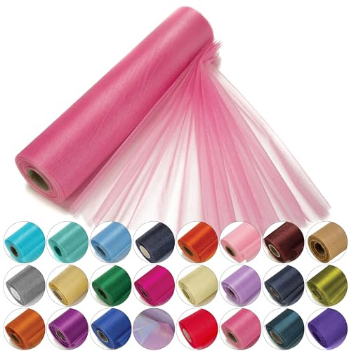 Trimming Shop Organza-Rolle, 25 m x 29 cm, schneetransparenter Glitzerstoff, elegantes Dekotuch für Stuhlschleife, Tischläufer, Hochzeitslocation, Partydekoration, Rosenrosa