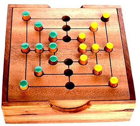 Strategi Mühle Spiel Knobelholz Spielbox small Nine Morris Brettspiel aus Holz für 2 Spieler taktisches und strategisches Spielen Kinderspiel