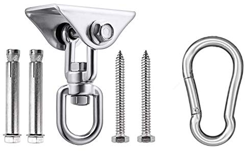 HOMPER 360°Drehen Deckenhaken 304 Edelstahl 450KG Kapazität mit M8 Karabiner Schaukel Schaukelhaken für Hängesessel Beton Holz Yoga Hängematte Stuhl Sandsack Wand-Haken Gym