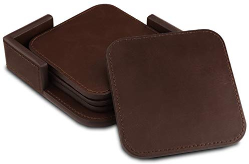Londo Untersetzer aus Leder (4er Set) - Premium Tischuntersetzer für Kaffeeglas, Getränkeglas - Rutschfeste Oberfläche