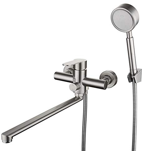 HomeLava Badewannenarmatur Wandmontage Bad Duschset Wannenmischer mit Handbrause Wannenarmatur Badarmaturen Duscharmatur Edelstahl gebürstet für Dusche Badewanne