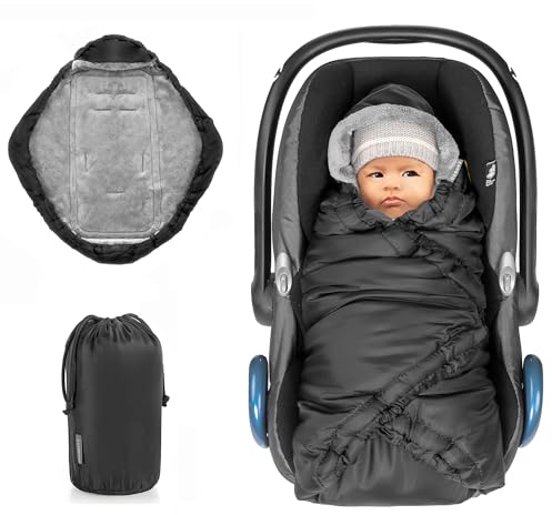 Zamboo Einschlagdecke für Babyschale und Babywanne - warme Babyeinschlagdecke für Kinderwagen und Autositz - Schwarz