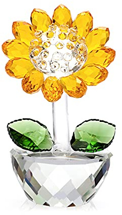 OwnMy Crystal Sunflower with Bud Glass Sunflower Figurine Collectible, Small Sunflower Ornament Paperweight Table Decoration with Gift Box, Glass Bouquet Flowers Centerpieces for Home Decors
