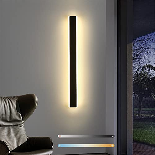 LED Streifen Wandlampen Innen Schwarz Wandleuchten Lange Dimmbar 3 Farbtemperatur Einstellbar Wohnzimmer Aluminium Acryl Wandbeleuchtung Warmweiß Lichtleiste Schlafzimmer Bar Flurlampe (60cm 28W)