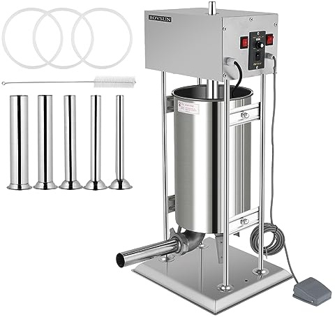 ROVSUN 24.3LBS/15L Electric Sausage Stuffer Maker, Vertical Electric Stuffer Adjustable Speed Stainless Steel Heavy Duty Sausage Filler Meat Stuffer with 5 Stuffing Tubes, Home & Commercial