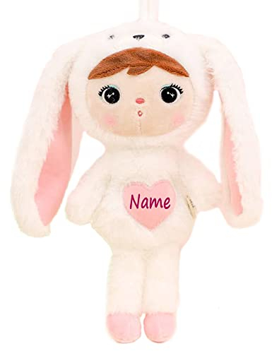 Elefantasie Stoffpuppe Hasenmädchen mit Namen personalisiert Weiß 50 cm