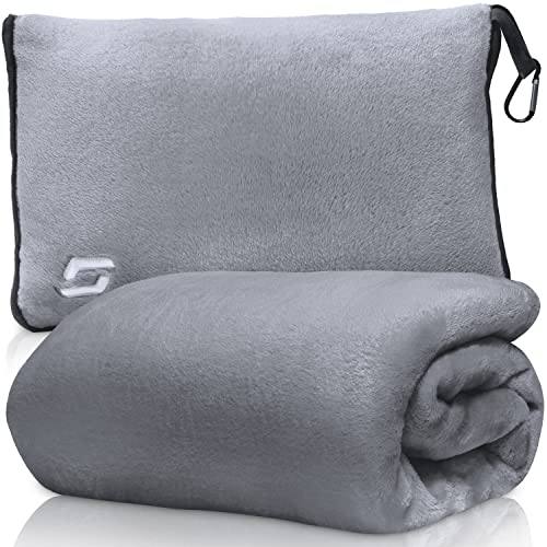STYNGARD Flugzeugdecke mit weichem Kopfkissenbezug - Reisedecke 2 in 1 für Männer & Frauen - Verwandlungskissen - weiche & warme Decke Flugzeug Modell Toronto