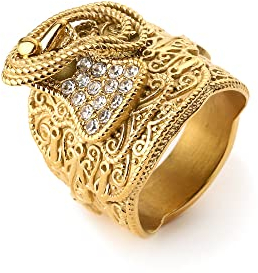 Premium Yellow 9ct Gold Plated Waterproof Saddle Ring with Stones - Weighs 24 Grams, Luxurious Statement Piece (size 11 - UK size V) - Bling King London