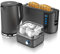 Arendo - Wasserkocher mit Toaster SET und Eierkocher Edelstahl Cool Grey Wasserkocher 1,5L 40° - 100°C Toaster 2 Scheiben LED-Display 6 Bräunungsgrade Eierkocher 1-8 Eier Messbecher