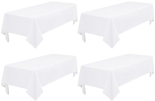FXKS 4 Pack White Polyester Tablecloth 60 x 102 inch Rectangle Table Cloth for 6 Feet Rectangle Tables,Stain and Wrinkle Resistant Washable Polyester Table Cover for Wedding Parties Banquet Kitchen