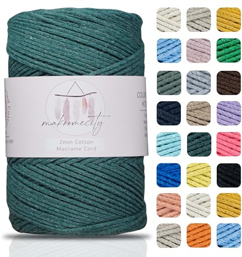 Makromecity, cotton macrame yarn, 2mm x 195 yards, 2mm recycled cotton crochet yarn for macrame arts and crafts wall hanging bags bottom plate rug