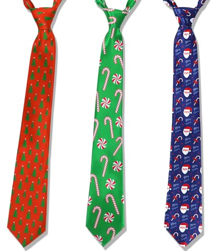 HOWAF 3pcs Cravatta di Natale per Adulti Uomini Ragazzi, Novita Cravatte Albero di Natale Candy Cane Babbo Natale Festival Tie Xmas Party Cravatta per Natale Regalo Maschile, Taglia Unica