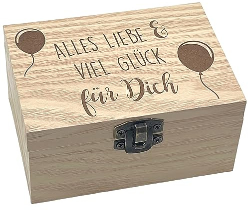 MIJOMA Scatola musicale in legno, confezione regalo in denaro: elegante scatola regalo in legno con carillon, incisione laser, perfetta per compleanni e matrimoni, circa 10 x 7 x 5 cm (tutto l'amore e