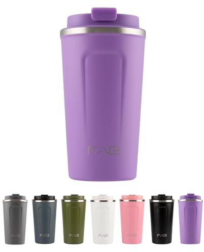 FAB Travel Mug, Reusable Coffee Cup (510ml, Purple) - Double Wall Stainless Steel with Screw Lid - Thermal Camping Cup, Vacuum Insulated for Hot and Cold Drinks, Eco-Friendly