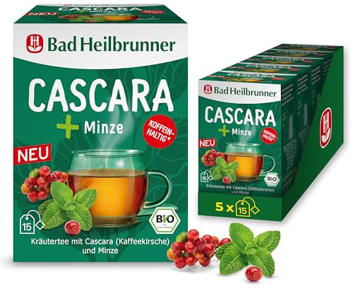 Bad Heilbrunner Cascara+ Minze Kräutertee – Bio-Kräuterteemischung mit Kaffeekirsche, Minze und Süßholzwurzel, koffeinhaltig, (5 x 15 Filterbeutel)