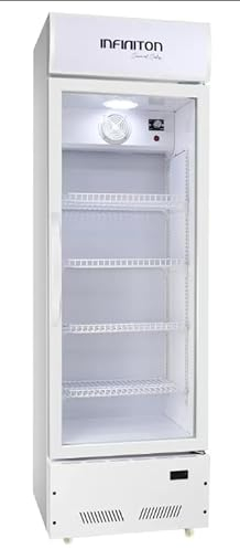INFINITON Vitrina Frigorifica FCL-250-176 cm, Clase E, Display luminoso superior, Puerta de cristal, Static Cooling System, Luz Led, Ruedas