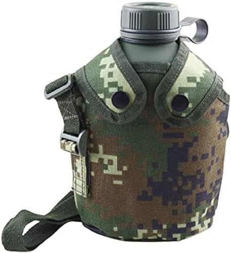Borraccia Militare - Borraccia con Coperchio Mimetico Clip per Cintura in Vita - Borraccia da 1 Litro, Borraccia Portatile per Sport all'Aria Aperta,Un,Friendly32