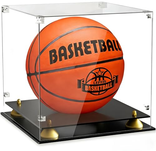 Leffis Basketball Display Case Acrylic Clear, UV Protected Basketball Stand Box Full Size with Double Layer Base, Soccer Display for Autographed Standard NBA WNBA Ball Memorabilia Keepsake