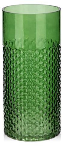 Glasvasen Blumen modern, Tischvasen Glas 22 cm hoch, Grüne dekorative Flaschen Glas, dekorative Vasen große Blumenvase, Zylinder Glasvase rund für Tischdekoration Büro Küche