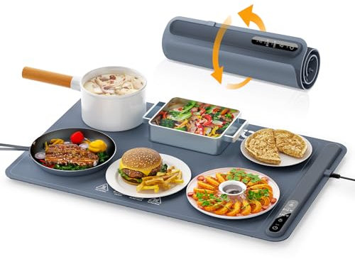 Anifrim Extra Large Food Warming Tray with Adjustable Temperature Control, Electric Server Warmer Mat, Hot Plate for Buffets, Restaurants, House Parties, Party Events (60 x 40cm) - Gray