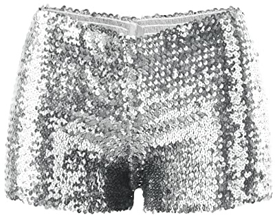 Damen Short mit Pailletten Glitzer Shorts Sexy Hotpants Damen Sequin Shine Glitter Shorts High Waist A-Linie Sparkly Party Hotpants Sexy Nachtclub Karneval Clubwear (61-Silver, M)
