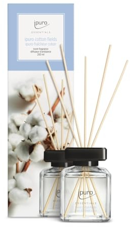 ipuro - Essentials Raumduft COTTON FIELDS 200ml | Raumerfrischer mit Sternanis, Vanilleblume & Geranie, Rose, Veilchen, Zedernholz Duft Aroma | Diffuser mit Stäbchen | Lufterfrischer für die Wohnung