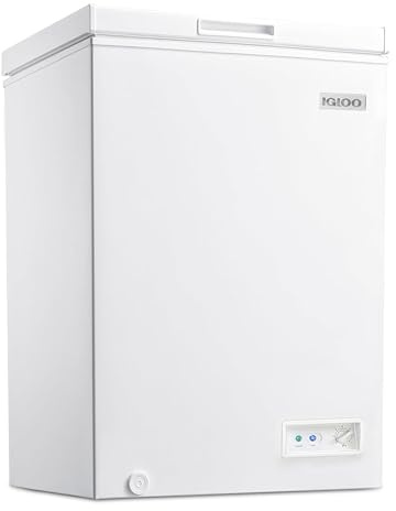 Igloo 3.5 Cu Ft. Upright Deep Freezer Chest- Deep Freezer with Quick Freezing System & Adjustable Thermostat for Homes, Garages & Basements- Low Noise Freezer with Removable Basket & LED Lights- White