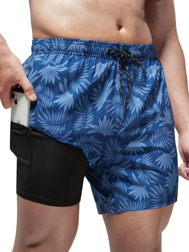 Arcweg Badshorts för män, 2-i-1, fodrade boxershorts med kompressionsfoder, snabbtorkande strandshorts för män, L