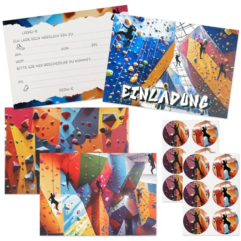 Hpbaggy 12 Einladung Klettern +12 Umschläge+12 Aufkleber,Bouldern Einladungskarten Geburtstag,Boulder Party Kindergeburtstag Einladungskarten,Einladung zum Geburtstag Kindergeburtstag